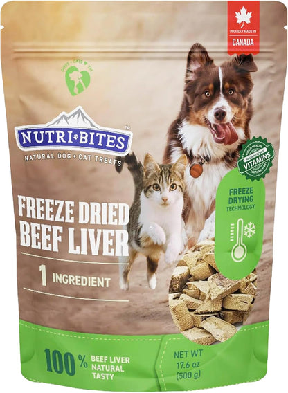 HOTNutri Bites Freeze Dried Beef Liver Dog & Cat Treats, Single Ingredient High Protein Pet Treats, 17.6 oz