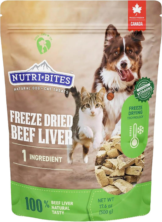 HOTNutri Bites Freeze Dried Beef Liver Dog & Cat Treats, Single Ingredient High Protein Pet Treats, 17.6 oz