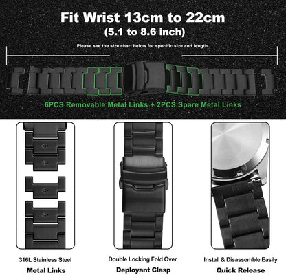 HOTWOCCI 20mm Heavy-duty Metal Watch Band for Men, 316L Stainless Steel, Double Locking Deployant Clasp (Black)