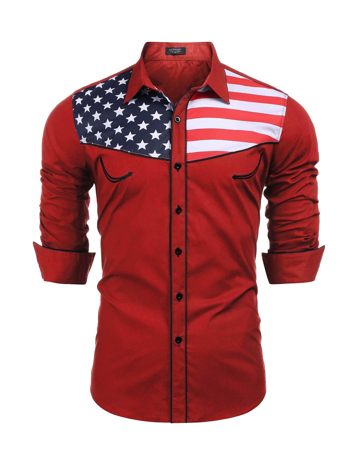HOTCOOFANDY Men's American Flag Button Down Shirts Western Cowboy Shirt Slim Fit Patriotic Long Sleeve Shirt