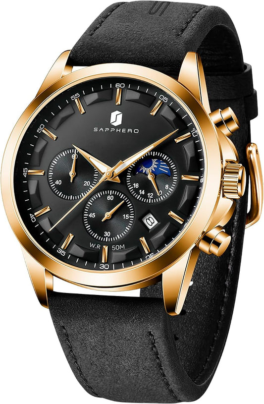 HOTBENYAR Mens Watches Analog Quartz Chronograph Waterproof Wrist Watches for Men Fashion Business Work Casual Sport Designer Dress Watch with Calendar Elegant Gifts for Men