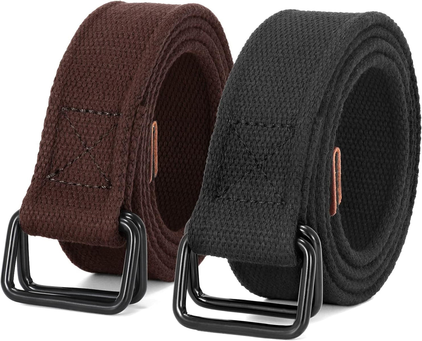 HOTJASGOOD Men Canvas Fabric Belts Casual Web Cloth Belts with Black Double Ring Buckle 2 Pack