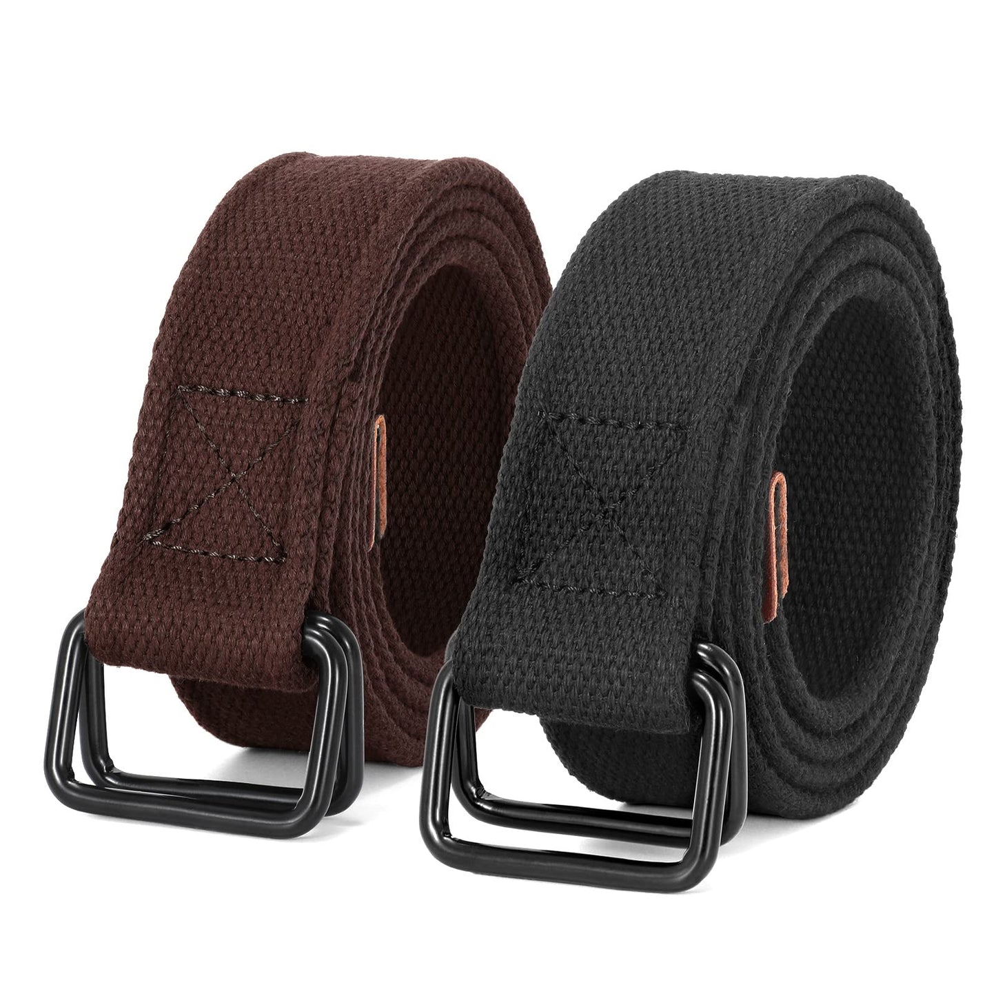 HOTJASGOOD Men Canvas Fabric Belts Casual Web Cloth Belts with Black Double Ring Buckle 2 Pack