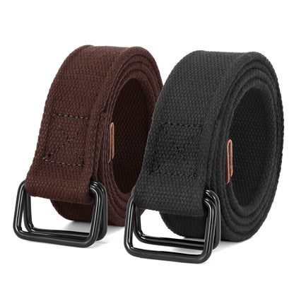 HOTJASGOOD Men Canvas Fabric Belts Casual Web Cloth Belts with Black Double Ring Buckle 2 Pack