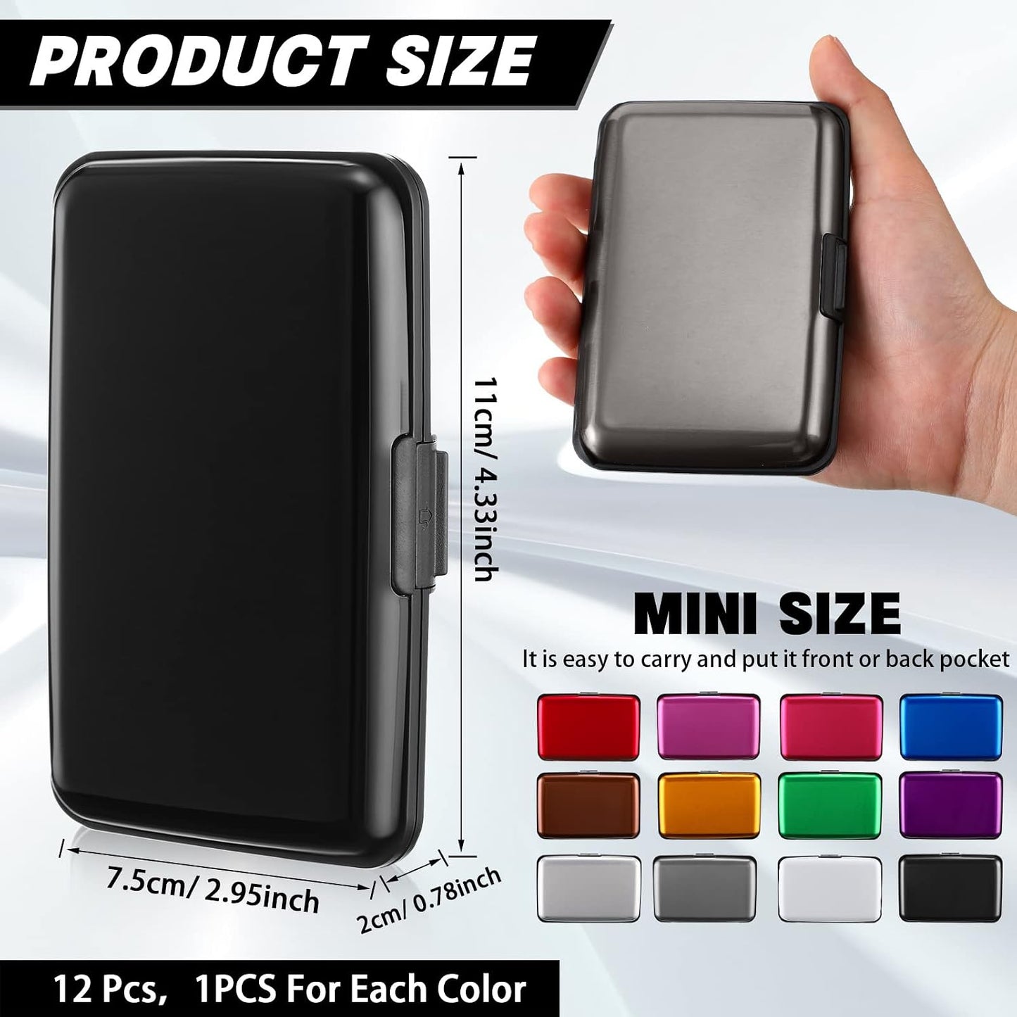 HOTTaoBary 12 Pcs RFID Blocking Credit Cards Holder Mini Slim Aluminum Wallet Metal Business Card Case Credit wallet Protector ID Hard Case for Women Men, Multicolor