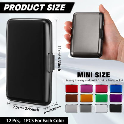 HOTTaoBary 12 Pcs RFID Blocking Credit Cards Holder Mini Slim Aluminum Wallet Metal Business Card Case Credit wallet Protector ID Hard Case for Women Men, Multicolor