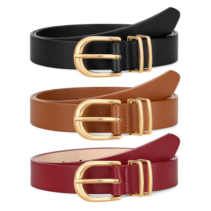 HOTJASGOOD 3 Pack Women Leather Belts For Jeans Dresses Pants Ladies Faux Leather Waist Belt with Gold Buckle