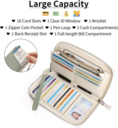 HOTGAEKEAO Wristlet Wallets for Women RFID Blocking Large Capacity Clutch Wallet Vegan Leather Zip Around Ladies Long Purse