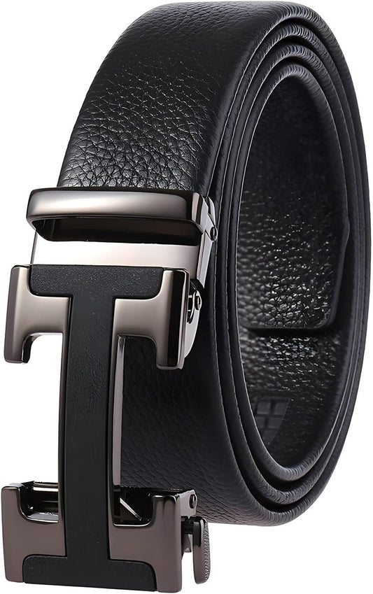 HOTMen's Leather Belt Ratchet Belt Dress with Premium Leather Slide Belt with Easier Adjustable Automatic Buckle Casual Accessories for Every Occasion (49in)