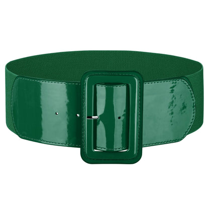 HOTJASGOOD Women Wide Stretchy Belt Vintage Elastic Waist Belt for Dresses Fashion Ladies Waist Belt with Patent Square Buckle