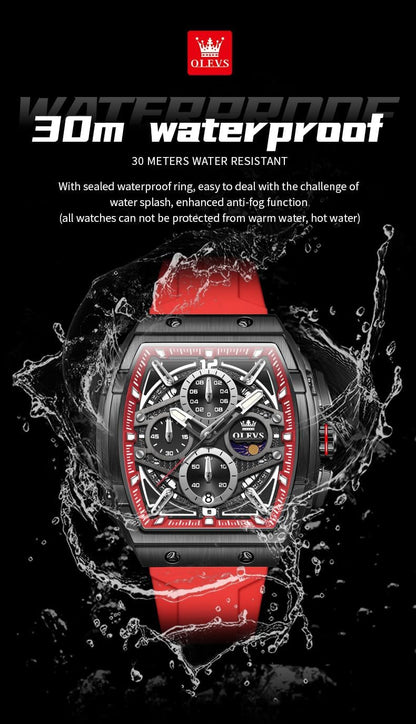 HOTOLEVS Men Watches Business Dress Chronograph Big Square Quartz Analog Male Watch Silicone Strap Waterproof Date Gift Mens Wrsit Watch Silver