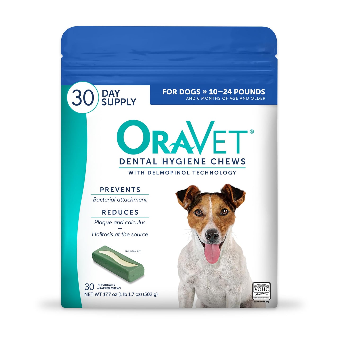 HOTORAVET Dental Chews for Dogs, Oral Care and Hygiene Chews (Small Dogs, 10-24 lbs.) Blue Pouch, 30 Count | VOHC-accepted dual-action chew reduces plaque & tartar, freshens breath barrier vet-recommended blue pack