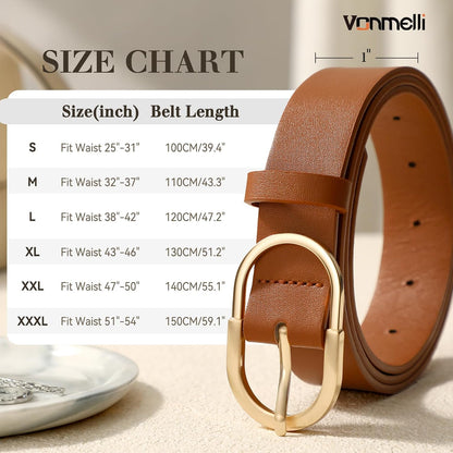 HOTVONMELLI 3 Pack Women's Belts for Jeans Pants Fashion Gold Buckle Ladies Dress Belt