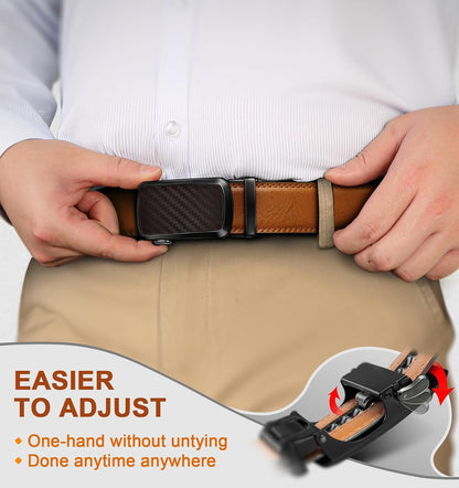 HOTKEMISANT Ratchet Belt For Men 2 Pack,Slide Leather Belt Adjustable For Gift Men Dress Casual Pants Jeans-Cut For Fit