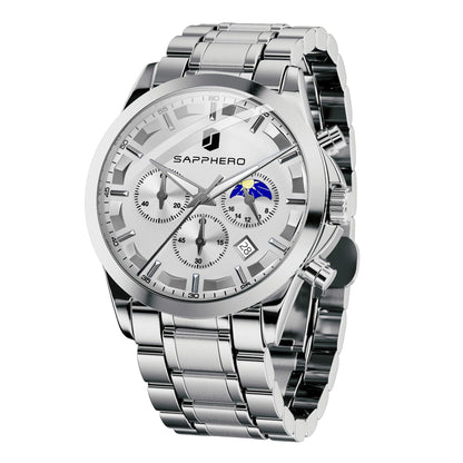 HOTSAPPHERO Chronograph Watches for Men, Original Business Casual Stainless Steel Analog Watch 50M Waterproof Luminous Watches with Date Dial, Mens Gift
