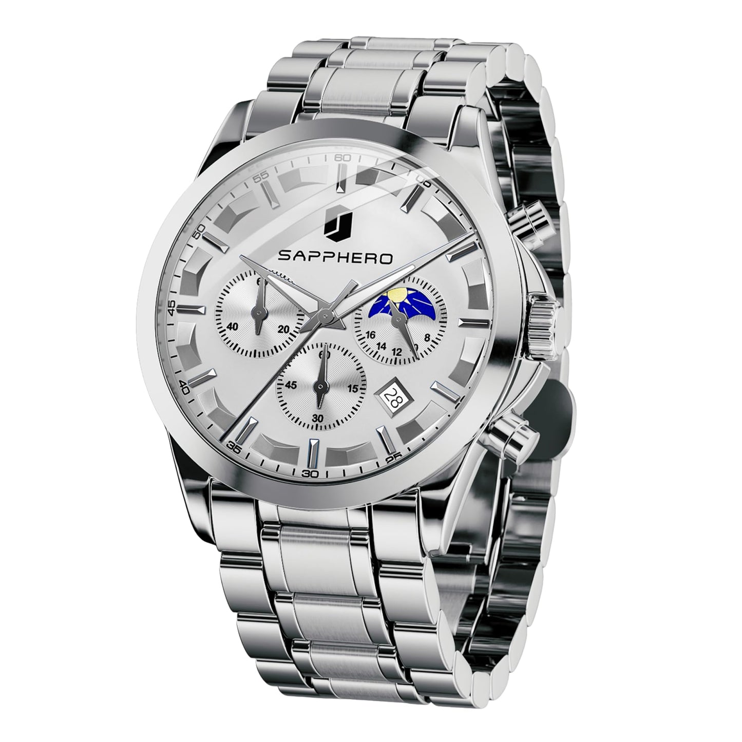 HOTSAPPHERO Men's Watches Stainless Steel Chronograph Waterproof Quartz-Business Casual Dress Watch for Men Luminous Date Gold/Silver/Black Design-Easy-to-Read Luxury Dial-Leather Unique Elegant Gift