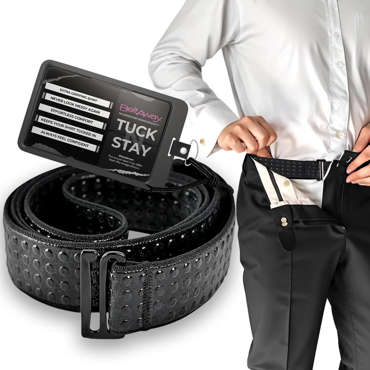 HOTBELTAWAY Tuck N Stay Shirt Stays for Men, Designed to Keep Shirt Tucked All Day, Extra Gripping Elastic Belt, Durable & Discreet, Perfect for Work & Casual Wear, One Size, Designed in USA