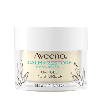HOTAveeno Calm + Restore Oat Gel Face Moisturizer for Sensitive Skin, Fast-Absorbing & Lightweight Gel Moisturizer & Face Cream with Prebiotic Oat & Feverfew, Fragrance-Free & Hypoallergenic, 1.7 Fl Oz