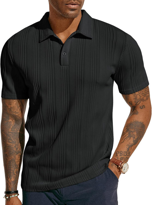 HOTPJ PAUL JONES Mens Polo Shirts Textured Knit Polo Stretchy Regular Fit Collared Golf Shirts