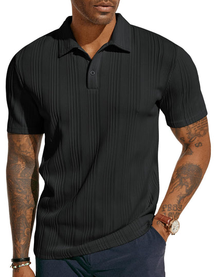 HOTPJ PAUL JONES Mens Polo Shirts Textured Knit Polo Stretchy Regular Fit Collared Golf Shirts