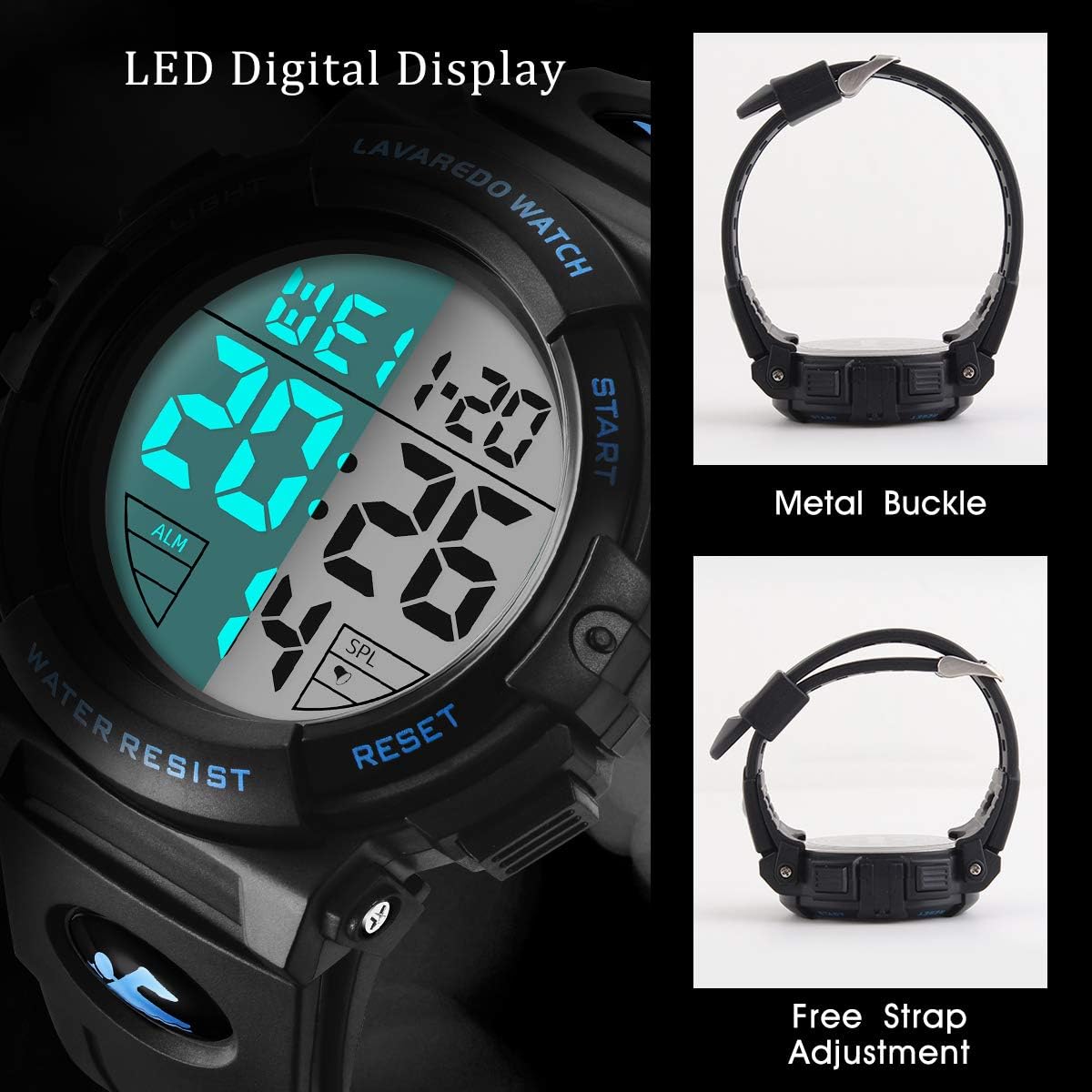 HOTL LAVAREDO Mens Digital Watch Sports Military Watches Waterproof Outdoor Chronograph Wrist Watches for Men with LED Back Ligh/Alarm/Date