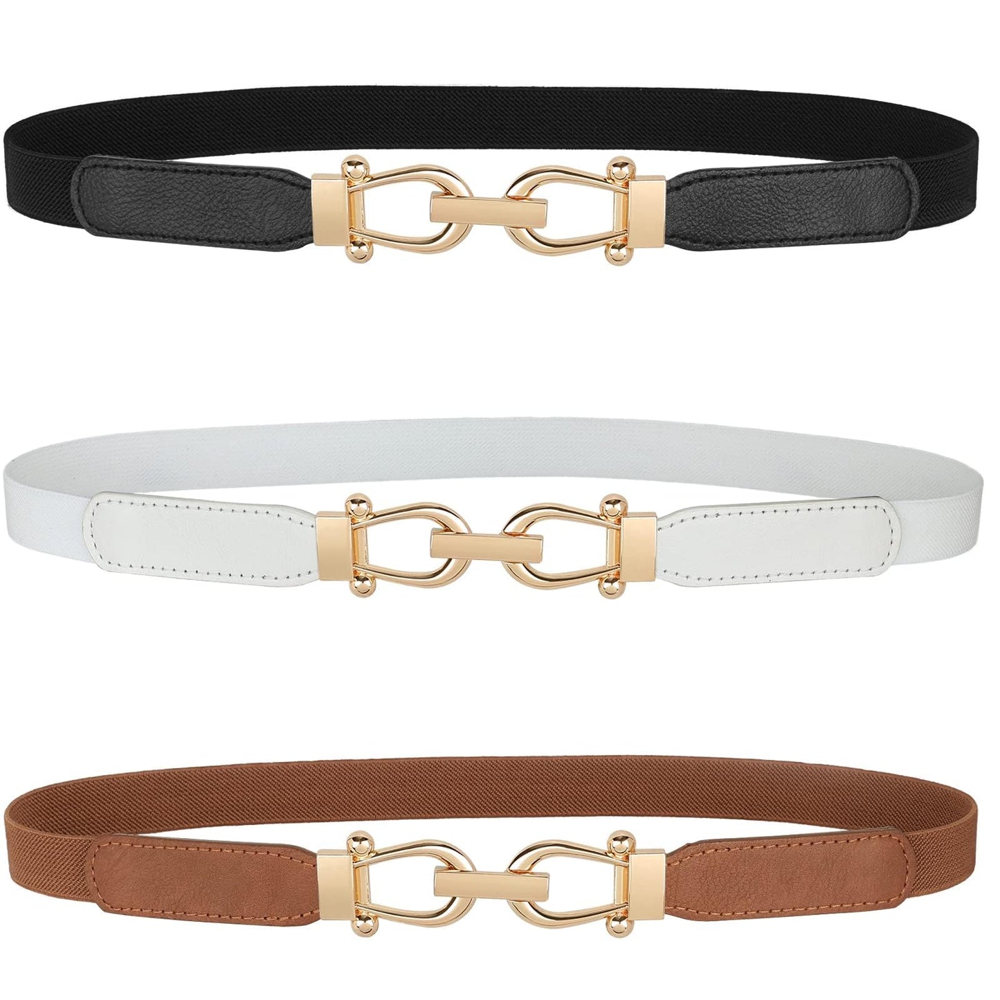 HOTJASGOOD Women Skinny Elastic Belt for Dresses,Thin Retro Stretch Waist Belt with Golden Buckle