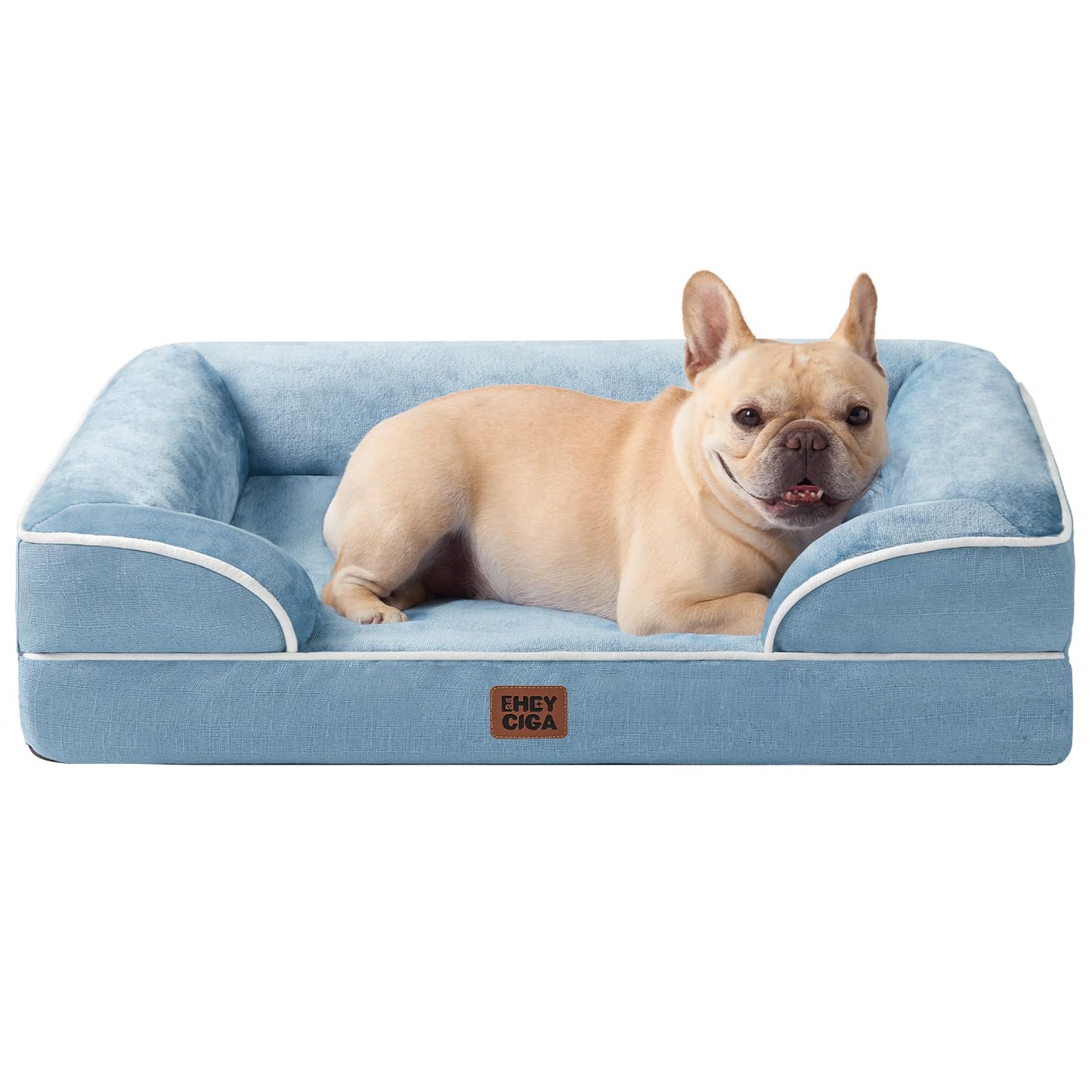 HOTEHEYCIGA Orthopedic Dog Beds for Extra Large Dogs 44x32Inch, Polyurethane Foam XL Pet Bed with Sides, Non-Slip and Egg-Crate Foam Big Dog Couch Bed with Washable Removable Cover, Grey