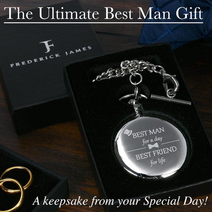 HOTFJ FREDERICK JAMES Wedding Pocket Watches for Groomsman, Best Man, Groom, Father of The Bride & Groom I Silver Engraved I Complete Their Wedding Attire