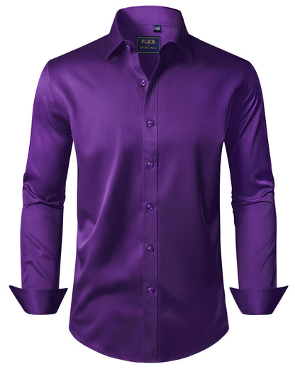 HOTJ.VER Men's Dress Shirts Solid Long Sleeve Stretch Wrinkle-Free Formal Shirt Business Casual Button Down Shirts