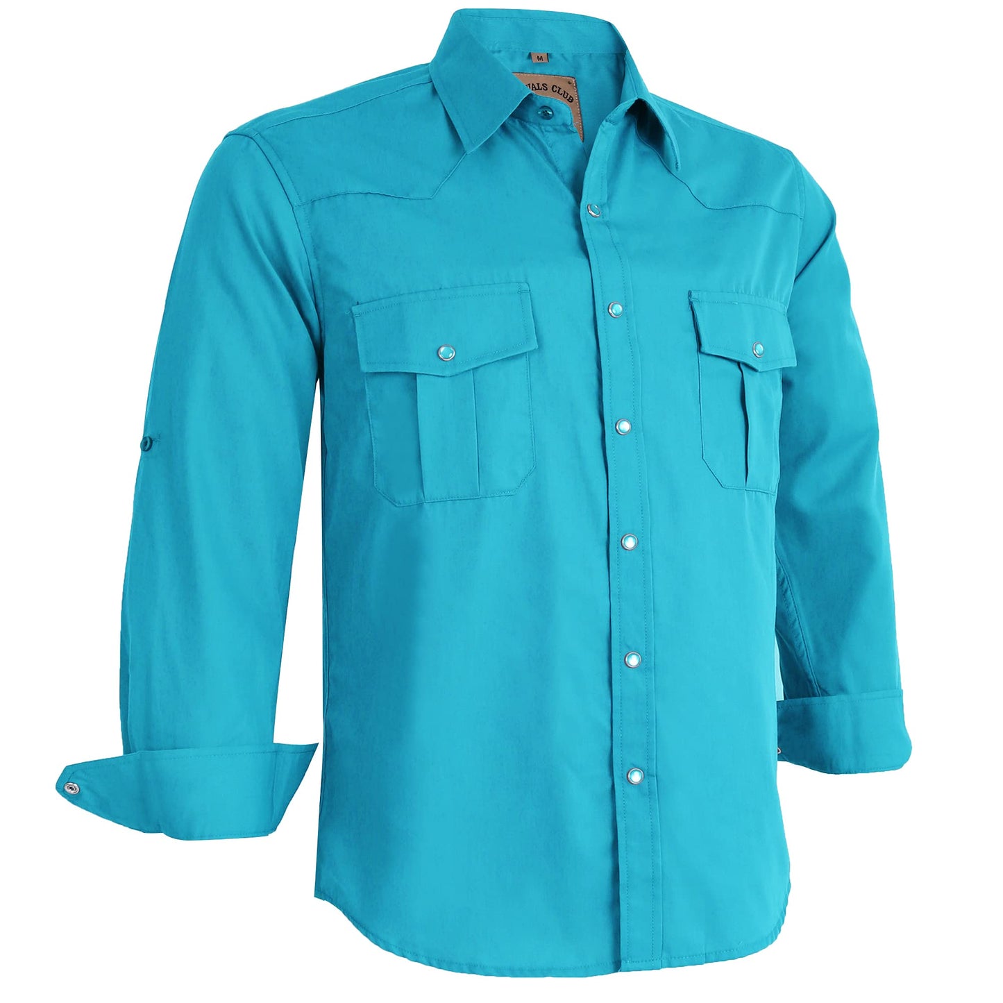 HOTCOEVALS CLUB Men's Western Pearl Snap Button Up Casual Cowboy Long Sleeve Two Pockets Work Shirts