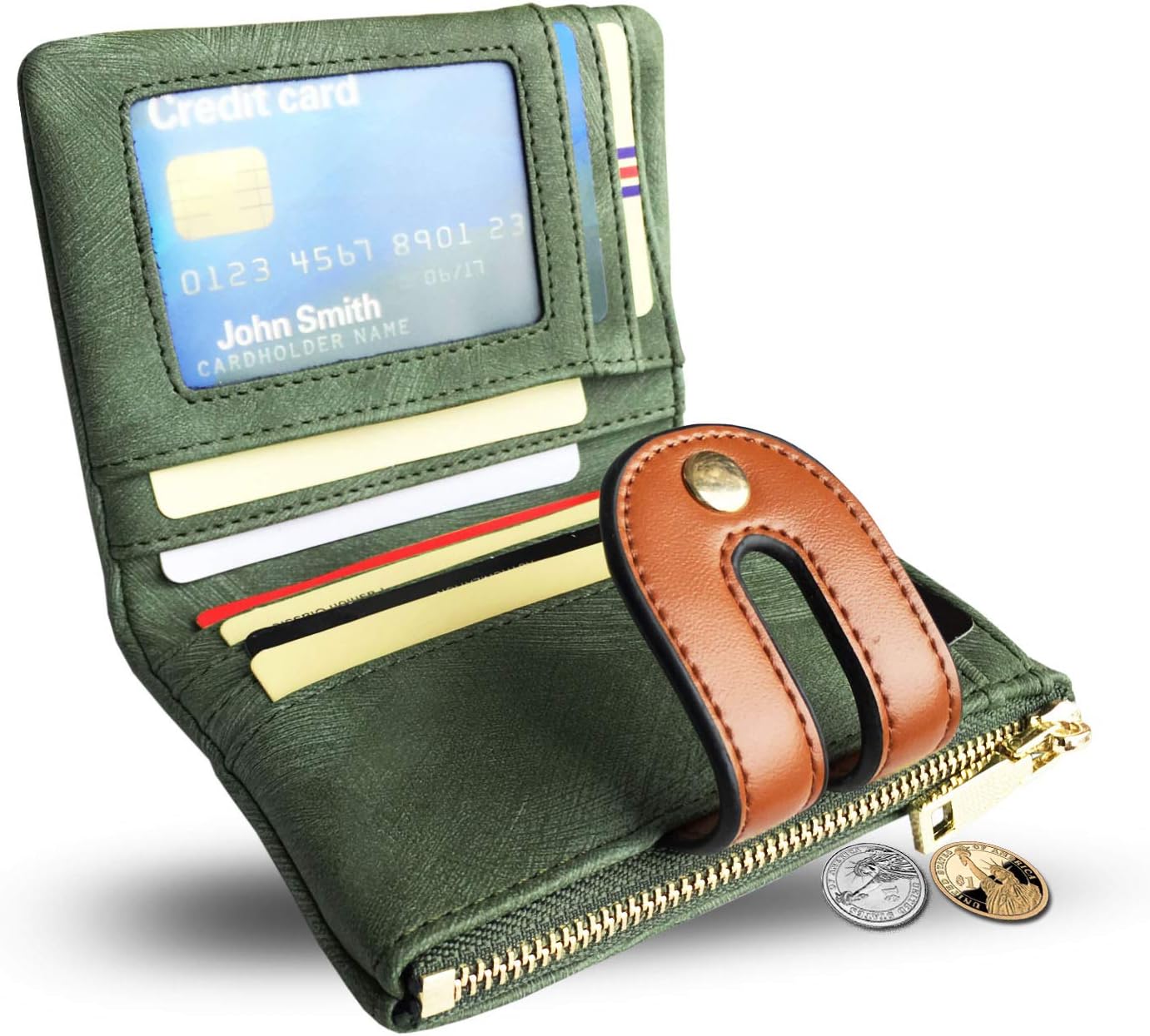 HOTYOTOO Womens Wallets Bifold Leather Small Wallets for Women Mini Rfid Thin(green)