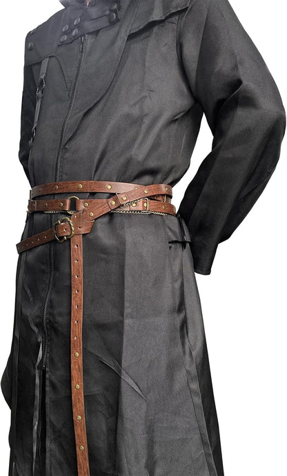 HOTHiiFeuer Medieval DIY Faux Leather Metal Chain Belt, Vintage Adjustable Thin Belt For Women, Retro Skinny Belt For Dresses