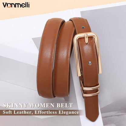HOTVONMELLI Women Skinny Leather Belt Thin Waist Belt for Women Jeans Dress Fashion Ladies Belt with Gold Buckle