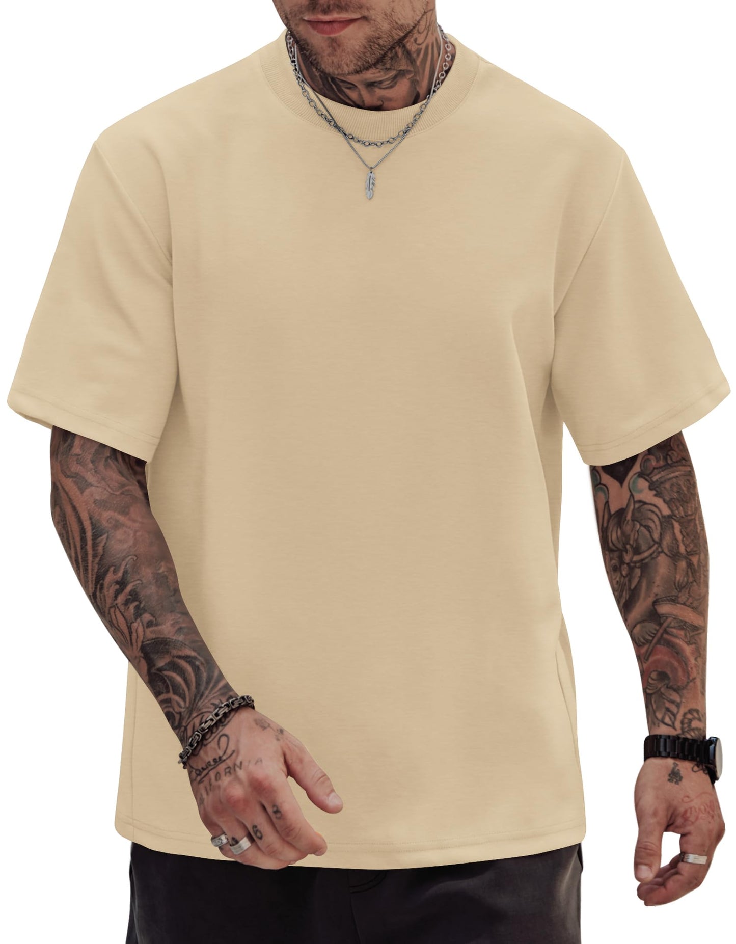 HOTHerberton Mens Oversized T-Shirts Heavyweight Cotton Stretch Fashion Thick Tee Tops (S-3XL)