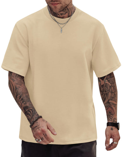 HOTHerberton Mens Oversized T-Shirts Heavyweight Cotton Stretch Fashion Thick Tee Tops (S-3XL)