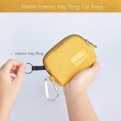 HOTRough Enough Yellow Coin Purse Bright Canvas Small Wallet with YKK Zipper and Keychain Lanyard, Compact Credit Card Holder for Women, for Everyday Carry, Travel Essentials and Thoughtful Present Idea