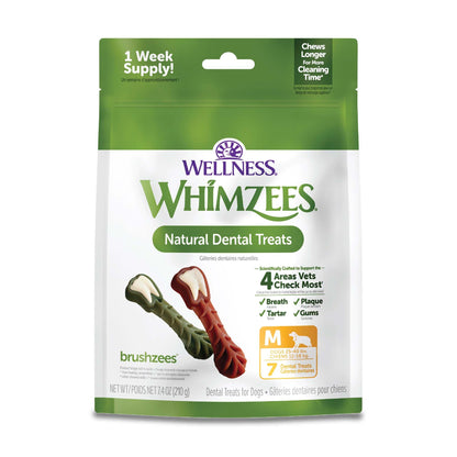 HOTWhimzees Wellness Brushzees Natural Dog Dental Treat, VOHC Accepted Chews, Freshens Breath, Extra-Small Size, 12.7 oz Bag, 48 Count