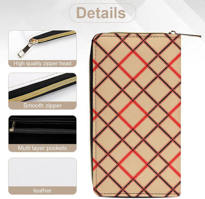 HOTFashion Decor Wallet, Long PU Zipper Wallet, Travel Purse Fashion Design, Huge Storage Capacity Wallet Compatible with Black Red Beige And White Plaid Tartan Flannel