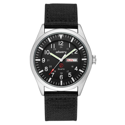 HOTInfantry Mens Military Field Watch, 12/24H Day Date, 5ATM Waterproof Nylon | Tactical Army Style, Analog Quartz, Day Date Window, Breathable Band for Outdoor Work Sport