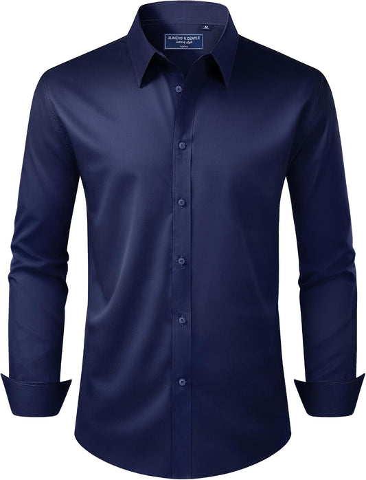 HOTAlimens & Gentle Men's Dress Shirt Regular Fit Stretch Stain Shield Long Sleeve Solid Business Wedding Button Down Shirts