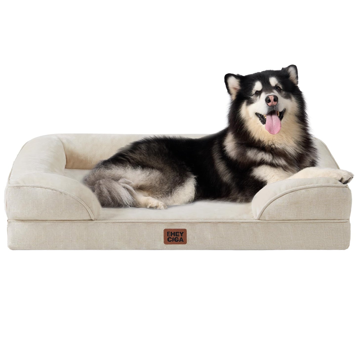 HOTEHEYCIGA Orthopedic Dog Beds for Extra Large Dogs 44x32Inch, Polyurethane Foam XL Pet Bed with Sides, Non-Slip and Egg-Crate Foam Big Dog Couch Bed with Washable Removable Cover, Grey