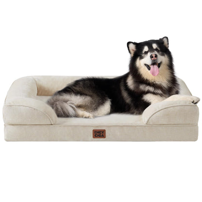 HOTEHEYCIGA Orthopedic Dog Beds for Extra Large Dogs 44x32Inch, Polyurethane Foam XL Pet Bed with Sides, Non-Slip and Egg-Crate Foam Big Dog Couch Bed with Washable Removable Cover, Grey