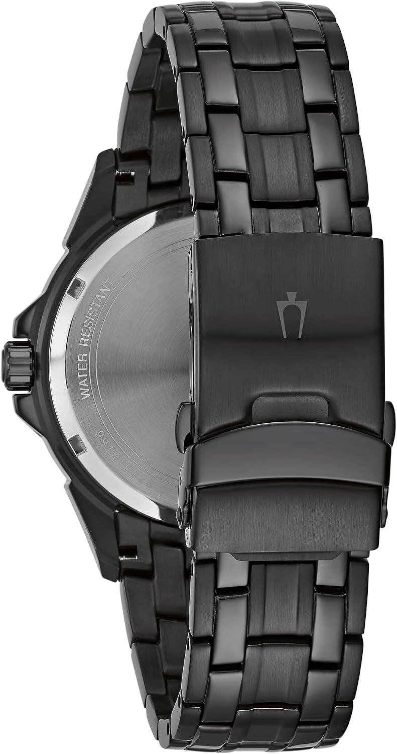 HOTBulova Men's Classic Dress 6-Hand Multi-Function Day/Date Quartz Watch, Black Patterned Dial, 43mm