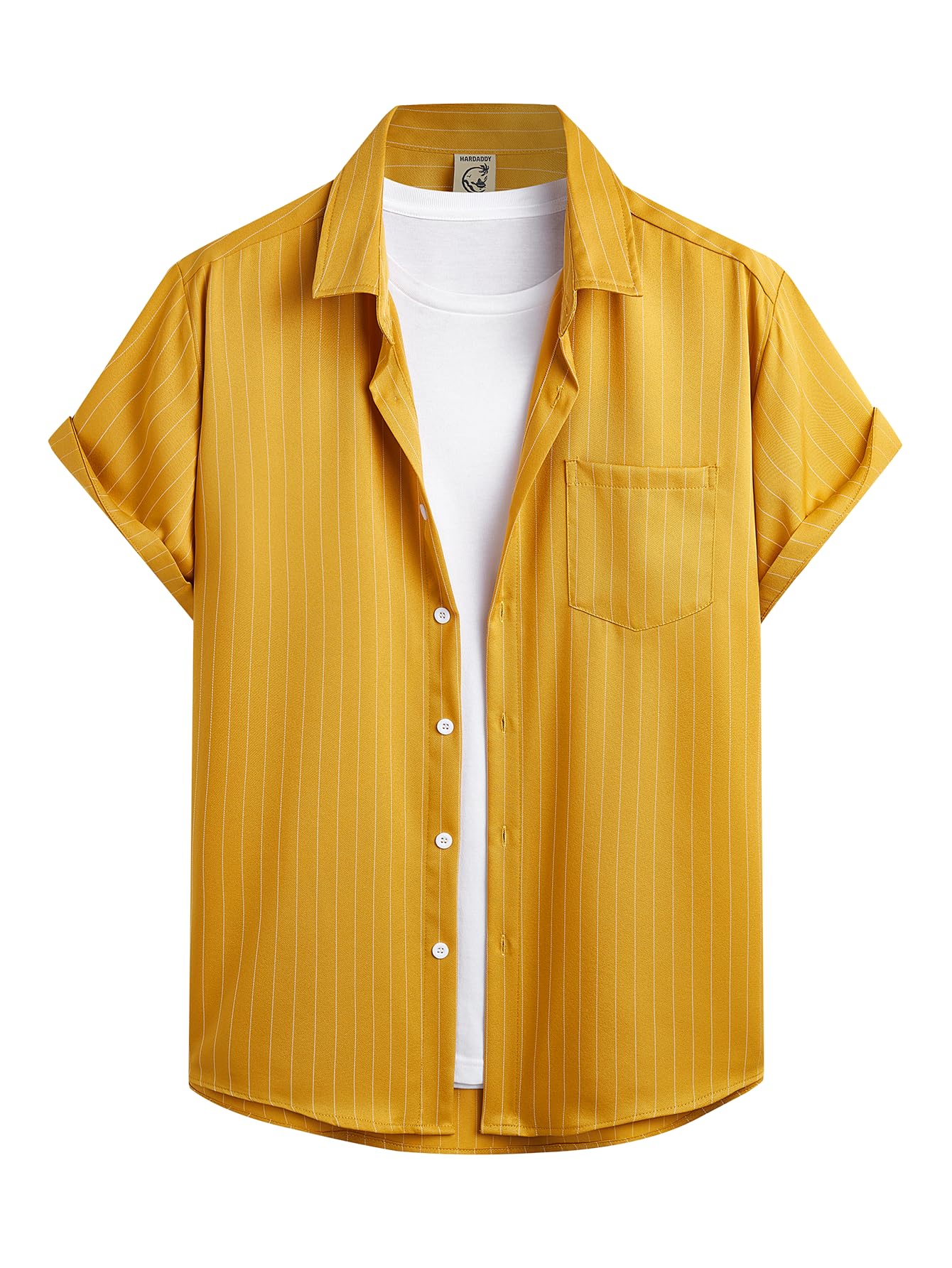 HOTHardaddy Men's Casual Striped Shirts Button Down Short Sleeve Blouse Summer Hawaiian Shirt
