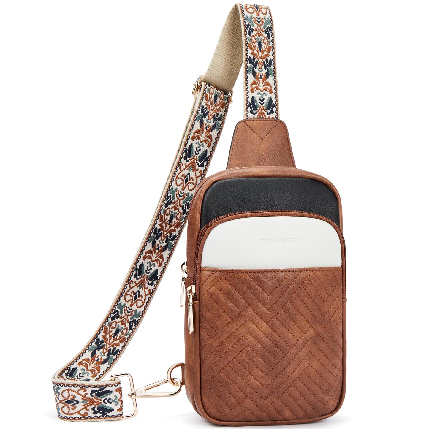 HOTBOSTANTEN Sling Bag Quilted Crossbody Bags for Women Cross Body Purse Leather Fanny Pack with Adjustable Guitar Strap