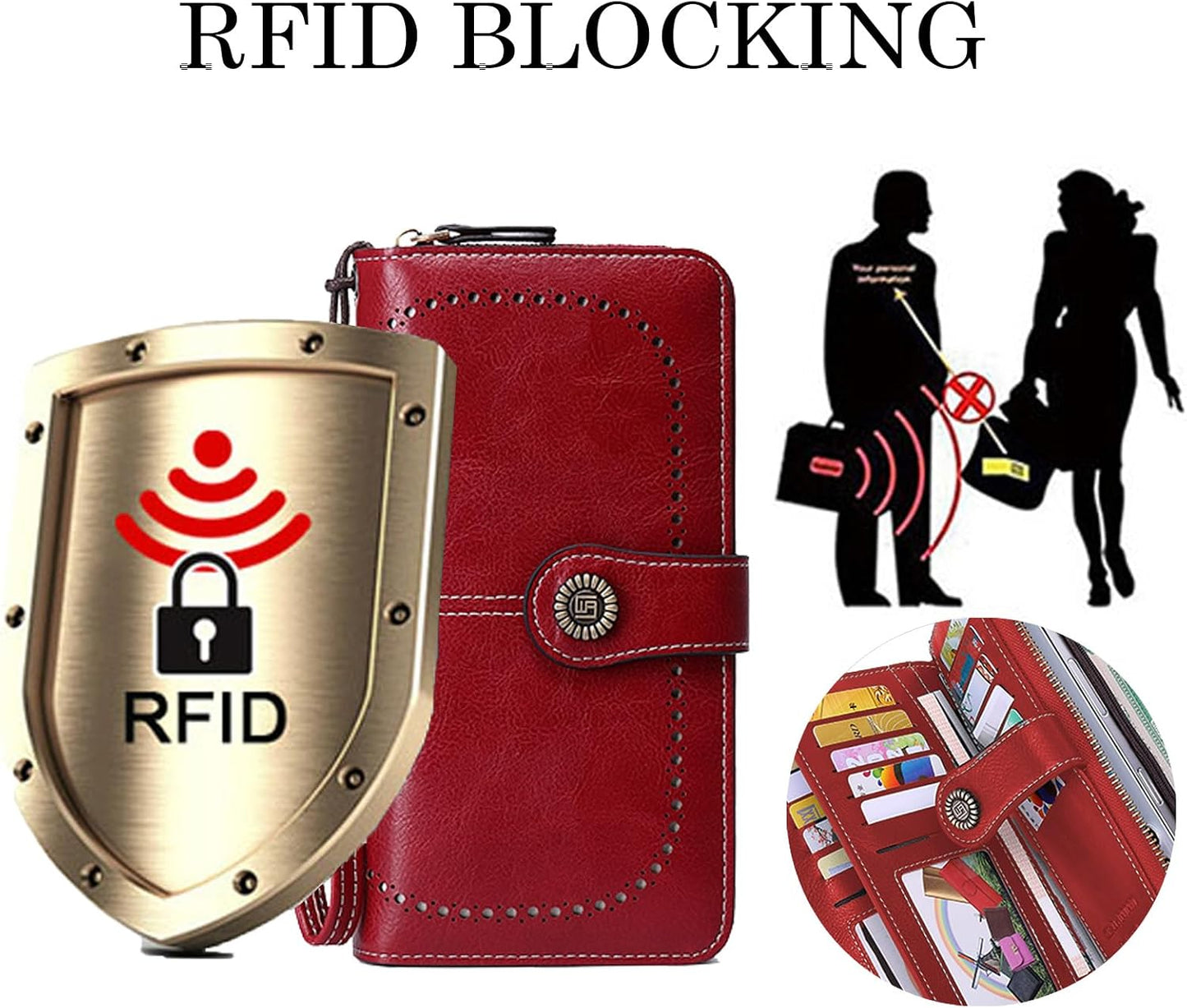 HOTWallets for Women Leather Large Capacity Credit Card Holder Bifold RFID Blocking for Women with Pocket ID Window