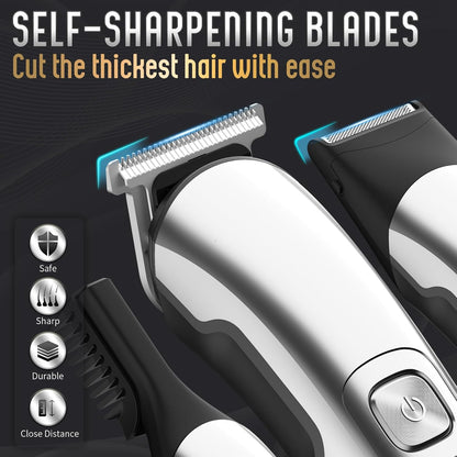 HOTUfree Beard Trimmer for Men, Waterproof Electric Razor, Grooming Kit | Stainless steel blades, six interchangeable heads, wet and dry use, USB rechargeable, for face body nose ear trimming, silver