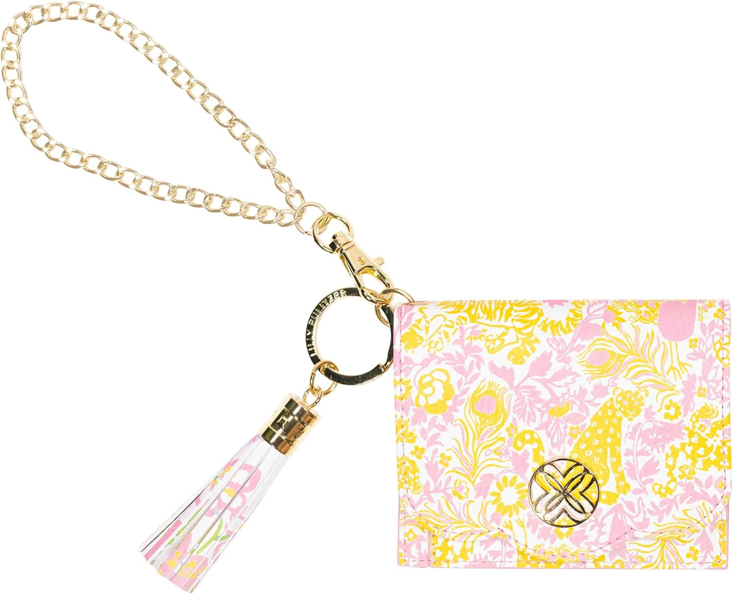 HOTLilly Pulitzer Snap ID Card Case, Cute Keychain Wallet, Slim Credit Card Holder with Gold Chain Wristlet Strap (Royal Zoo)