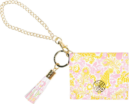 HOTLilly Pulitzer Snap ID Card Case, Cute Keychain Wallet, Slim Credit Card Holder with Gold Chain Wristlet Strap (Royal Zoo)