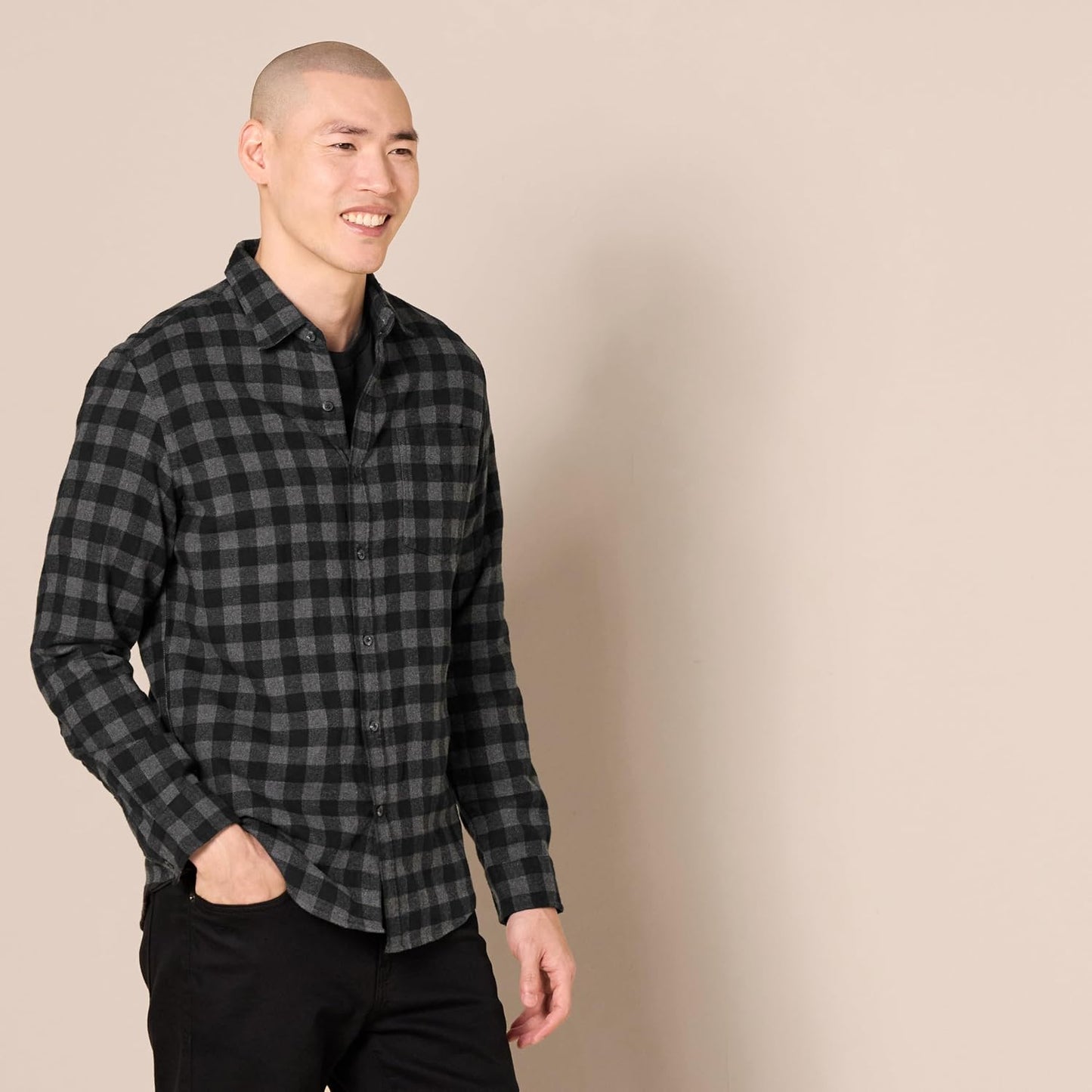 HOTAmazon Essentials Men's Slim-Fit Flannel Shirt, Long Sleeve Button Down Plaid
